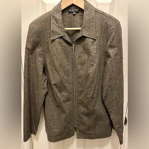NWOT Ellen Figg Women Linen Blend Zip Up Jacket Top 14W Vintage Green Blazer USA